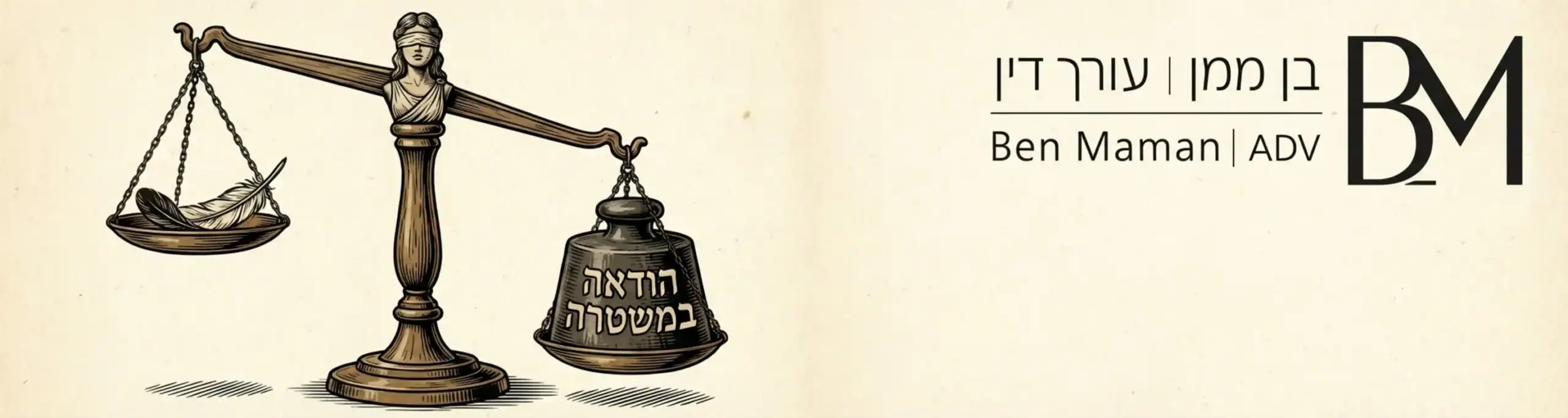 איור גרפי הממחיש את משקל המאזניים של הצדק, כאשר בצד אחד מונחת נוצה ובצד השני משקולת כבדה שעליה כתוב