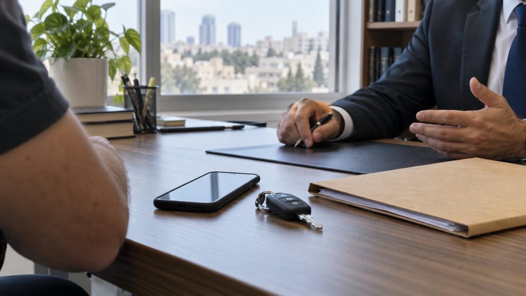בדיקת מסמכים ורכוש אישי במשרד עורכי דין בישראל — תמונת המחשה